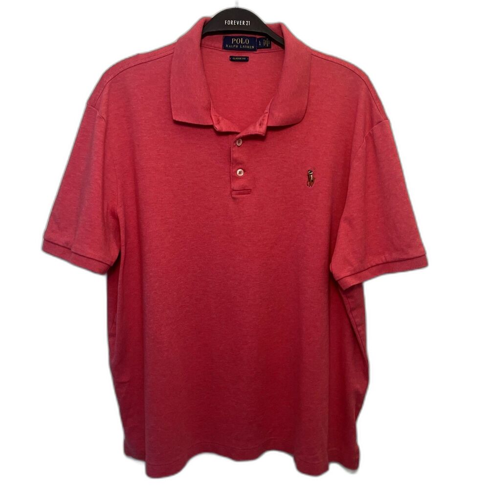 RALPH LAUREN Polo Classic Fit Soft Cotton Polo Shirt, Heathered Red- L